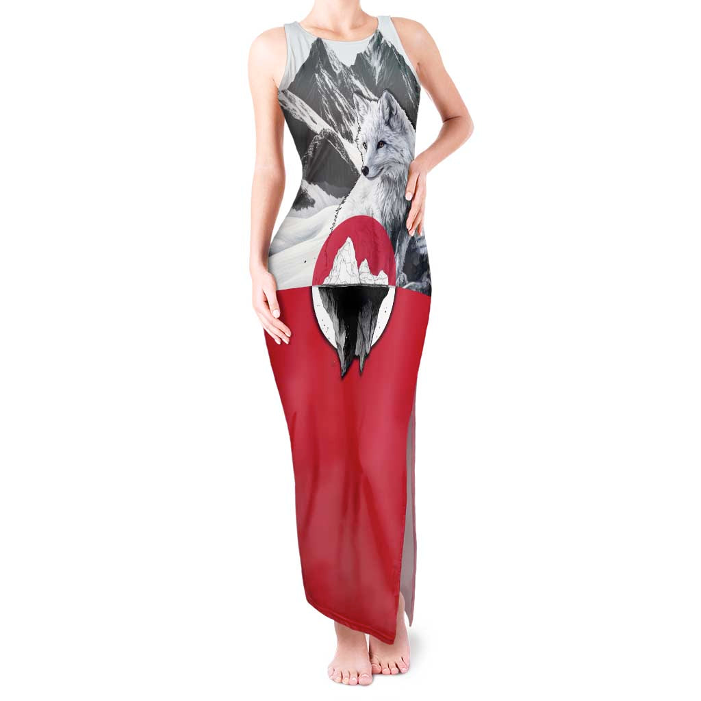 Greenland Tank Maxi Dress with Arctic Fox, Mountains, and Frozen Yet Fierce Text Design