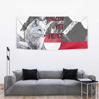 Greenland Tapestry with Arctic Fox, Mountains, and Frozen Yet Fierce Text Design