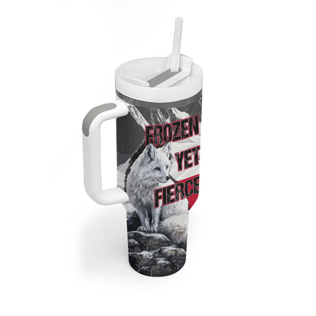 Greenland Tumbler With Handle with Arctic Fox, Mountains, and Frozen Yet Fierce Text Design
