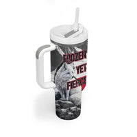 Greenland Tumbler With Handle with Arctic Fox, Mountains, and Frozen Yet Fierce Text Design