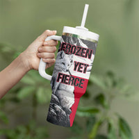 Greenland Tumbler With Handle with Arctic Fox, Mountains, and Frozen Yet Fierce Text Design