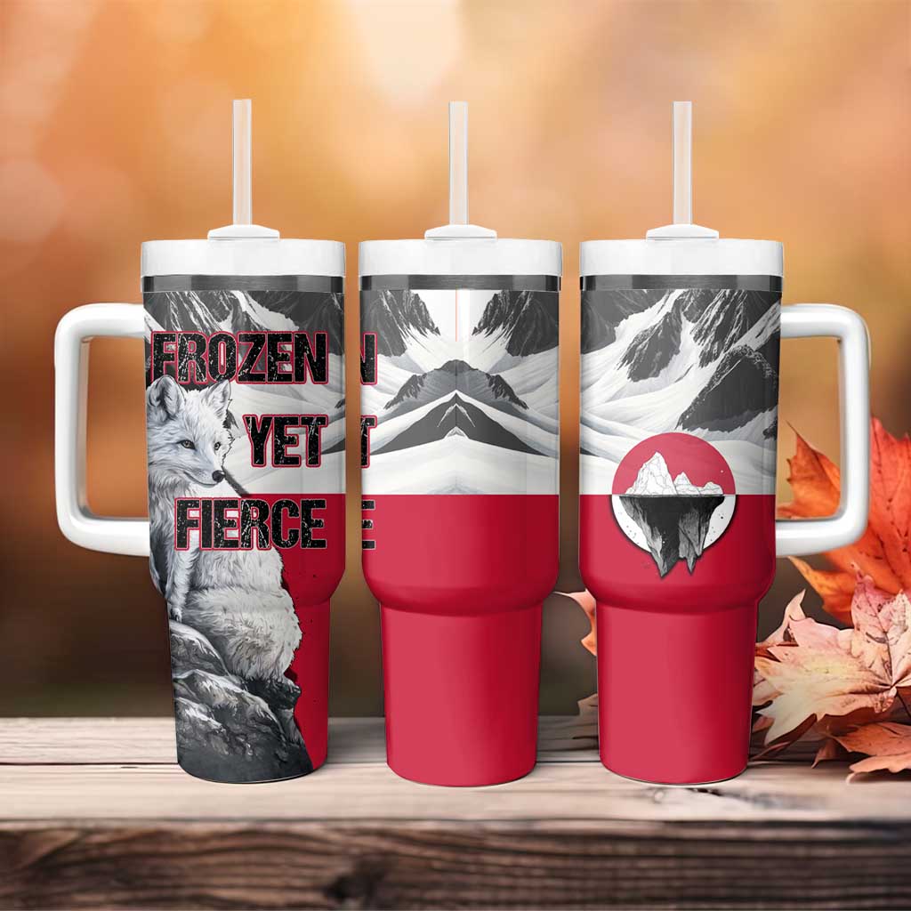 Greenland Tumbler With Handle with Arctic Fox, Mountains, and Frozen Yet Fierce Text Design