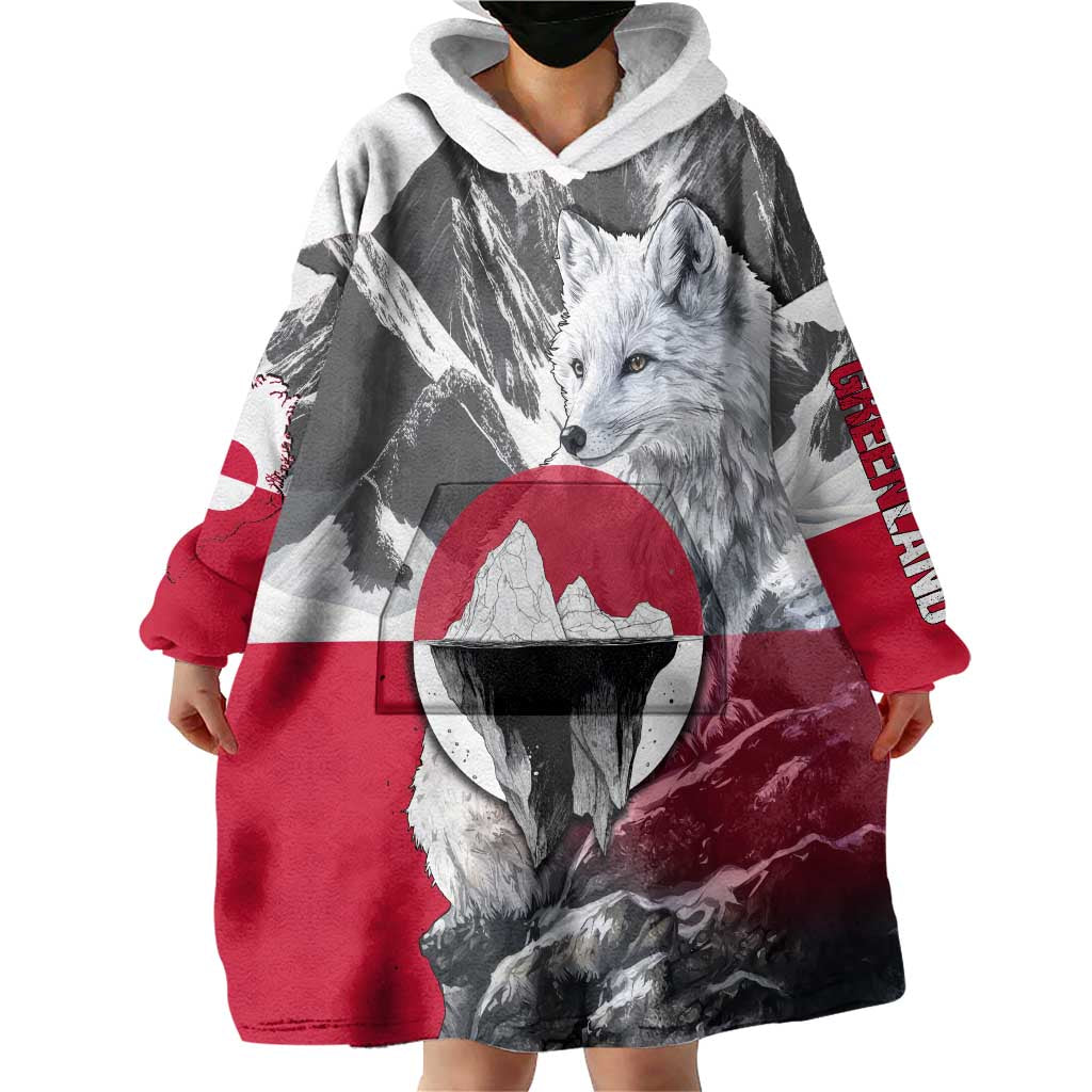Greenland Wearable Blanket Hoodie with Arctic Fox, Mountains, and Frozen Yet Fierce Text Design