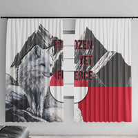 Greenland Window Curtain with Arctic Fox, Mountains, and Frozen Yet Fierce Text Design