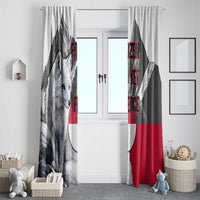Greenland Window Curtain with Arctic Fox, Mountains, and Frozen Yet Fierce Text Design