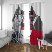 Greenland Window Curtain with Arctic Fox, Mountains, and Frozen Yet Fierce Text Design
