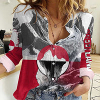 Greenland Women Casual Shirt with Arctic Fox, Mountains, and Frozen Yet Fierce Text Design