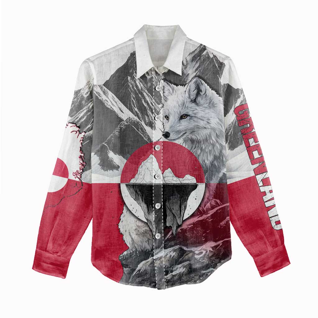 Greenland Women Casual Shirt with Arctic Fox, Mountains, and Frozen Yet Fierce Text Design