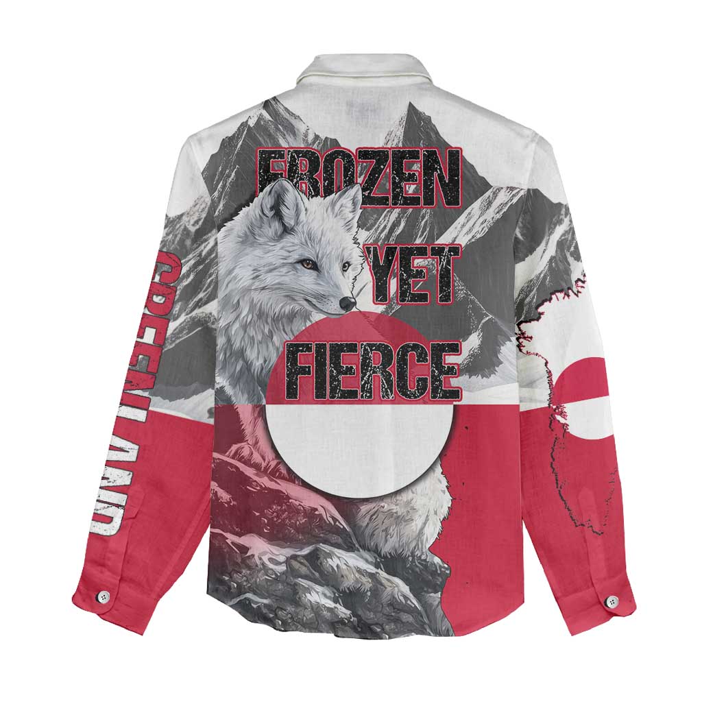 Greenland Women Casual Shirt with Arctic Fox, Mountains, and Frozen Yet Fierce Text Design