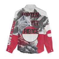 Greenland Women Casual Shirt with Arctic Fox, Mountains, and Frozen Yet Fierce Text Design