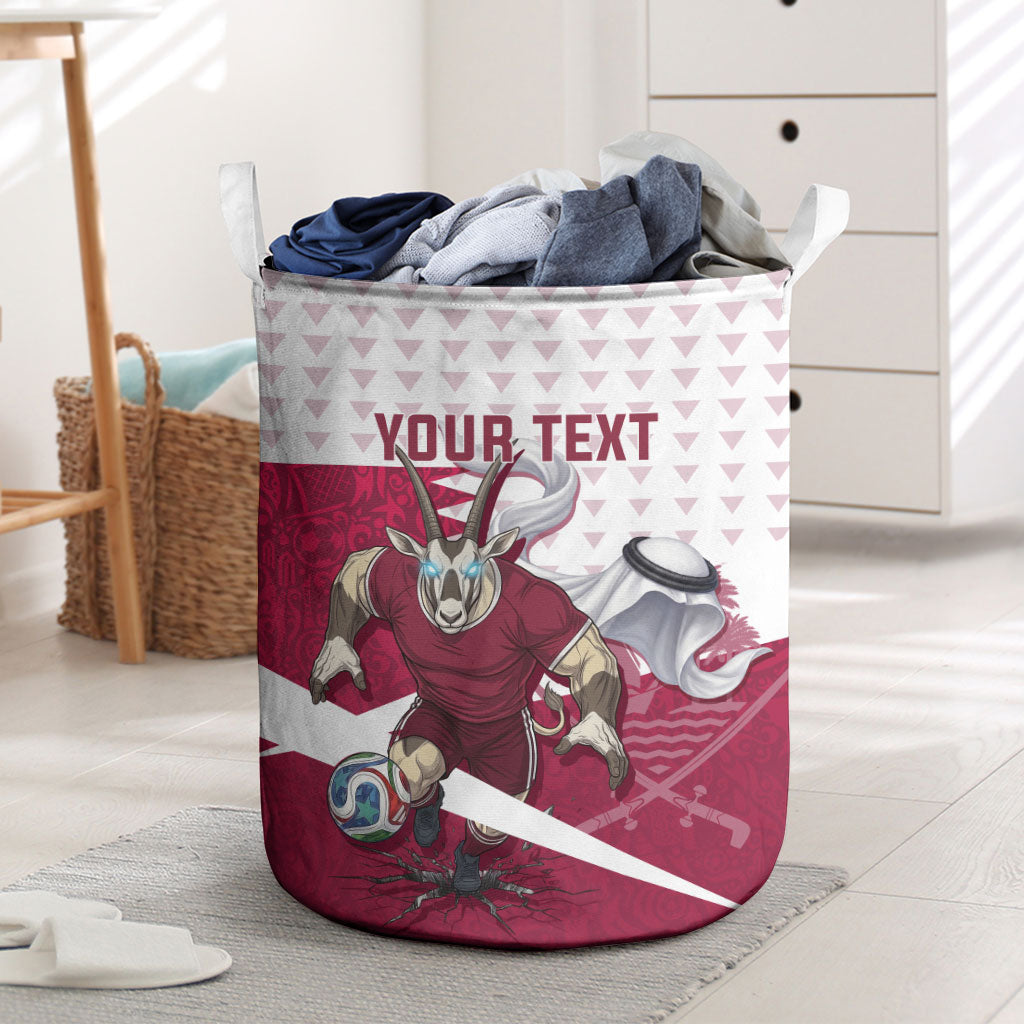 Personalized Qatar Soccer Laundry Basket Arabian Oryx Football Mascot - Comic Art Geometric