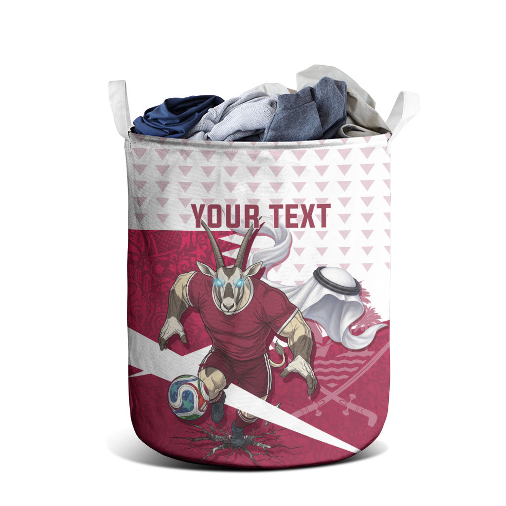Personalized Qatar Soccer Laundry Basket Arabian Oryx Football Mascot - Comic Art Geometric