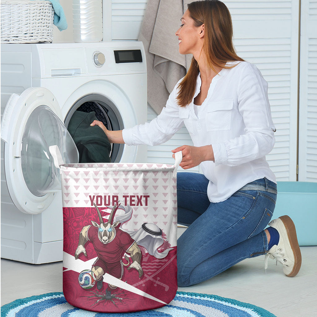 Personalized Qatar Soccer Laundry Basket Arabian Oryx Football Mascot - Comic Art Geometric