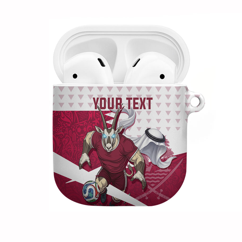 Personalized Qatar Soccer AirPods Case Arabian Oryx Football Mascot - Comic Art Geometric