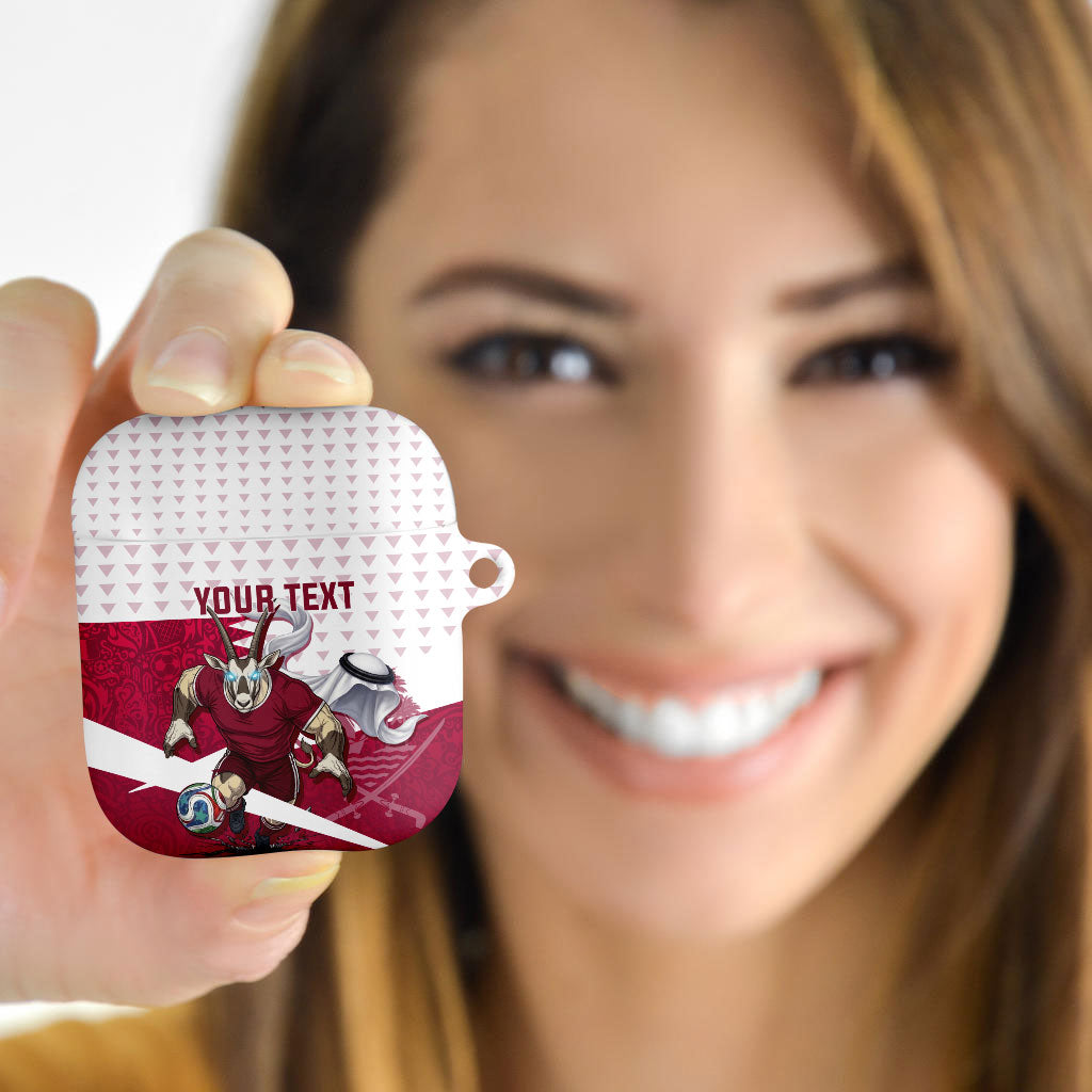Personalized Qatar Soccer AirPods Case Arabian Oryx Football Mascot - Comic Art Geometric