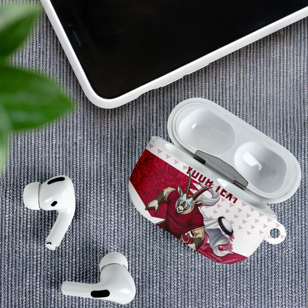 Personalized Qatar Soccer AirPods Case Arabian Oryx Football Mascot - Comic Art Geometric