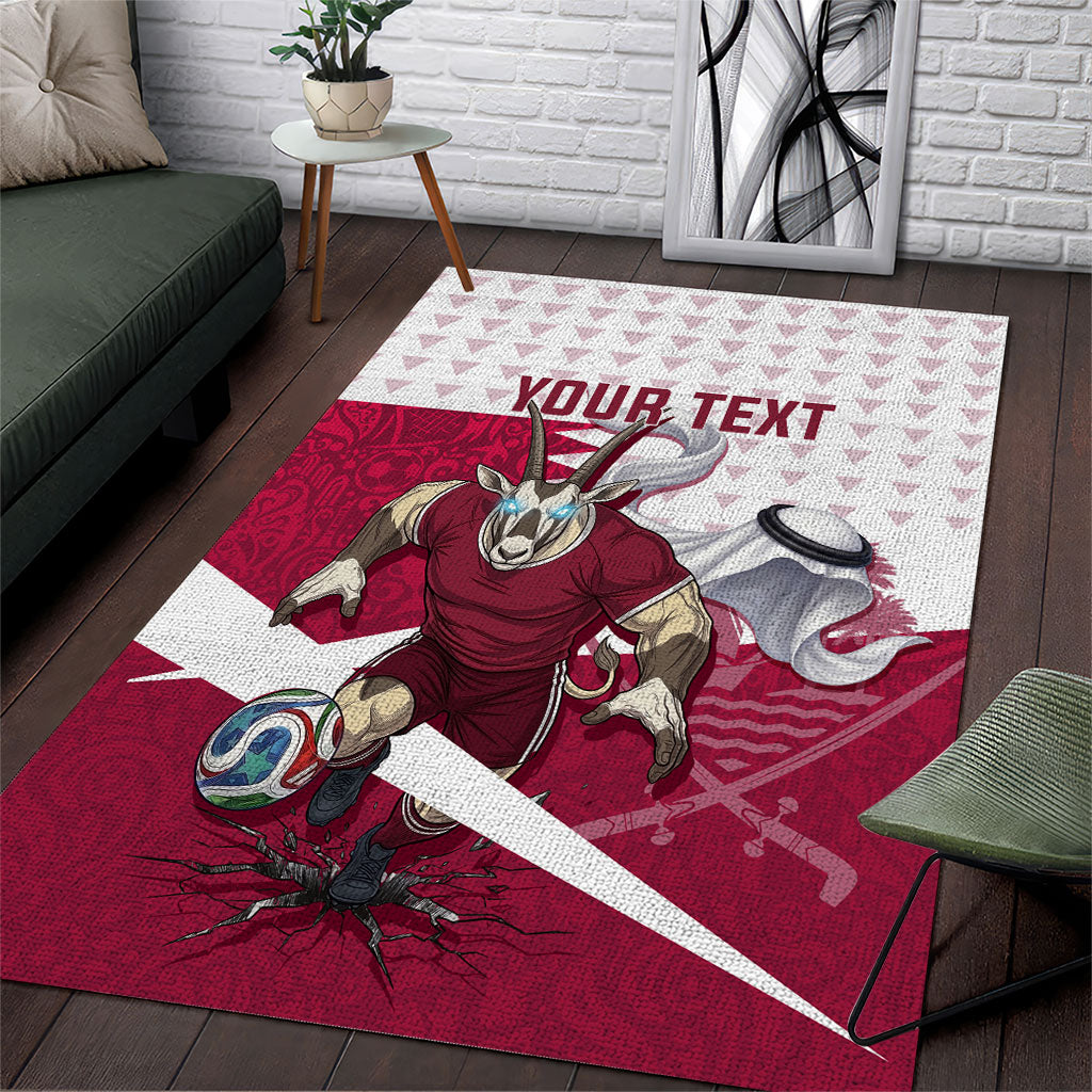 Personalized Qatar Soccer Area Rug Arabian Oryx Football Mascot - Comic Art Geometric