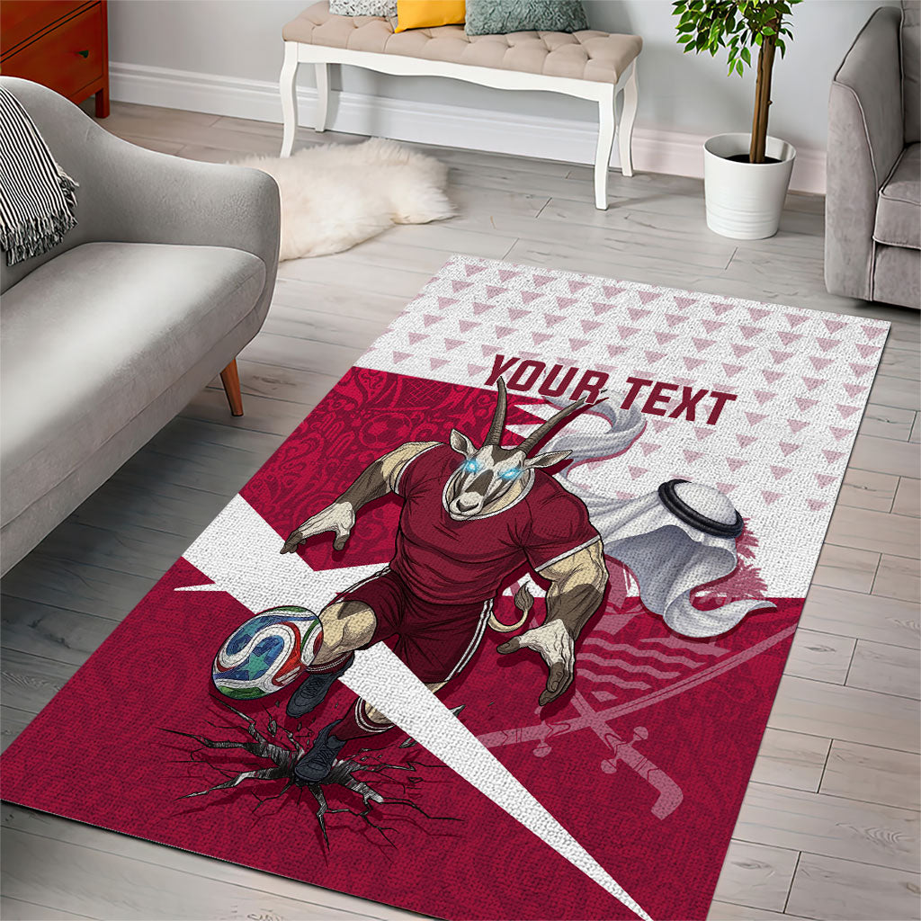 Personalized Qatar Soccer Area Rug Arabian Oryx Football Mascot - Comic Art Geometric