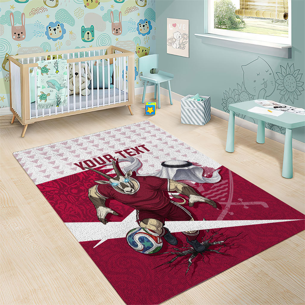 Personalized Qatar Soccer Area Rug Arabian Oryx Football Mascot - Comic Art Geometric