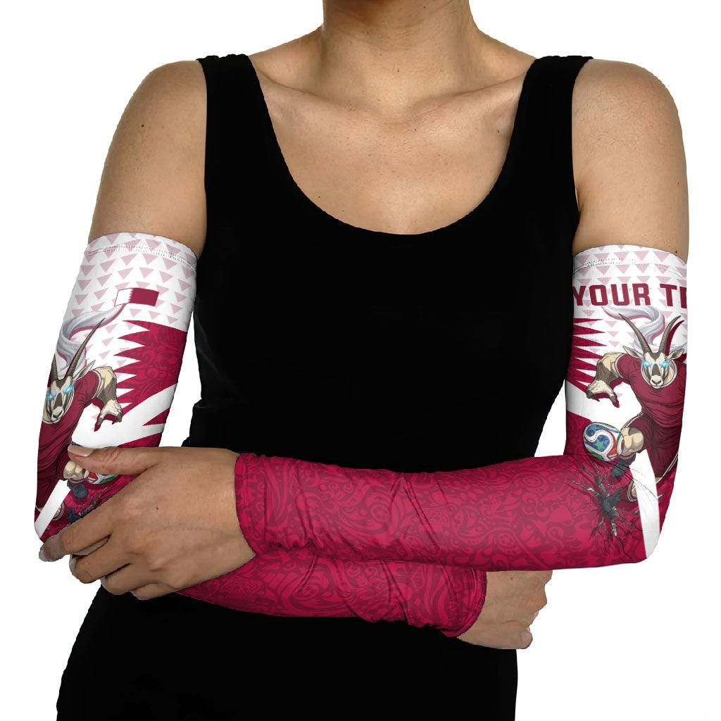 Personalized Qatar Soccer Arm Sleeves Arabian Oryx Football Mascot - Comic Art Geometric