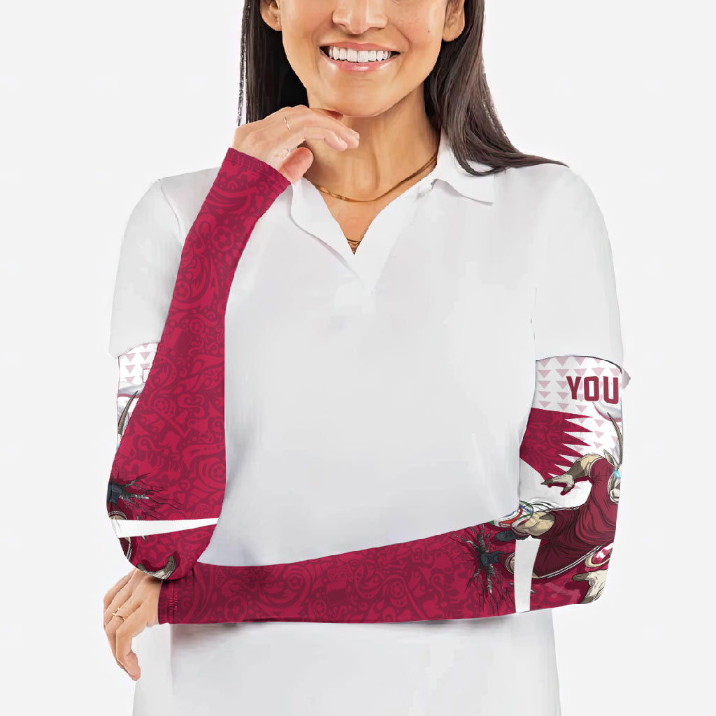 Personalized Qatar Soccer Arm Sleeves Arabian Oryx Football Mascot - Comic Art Geometric