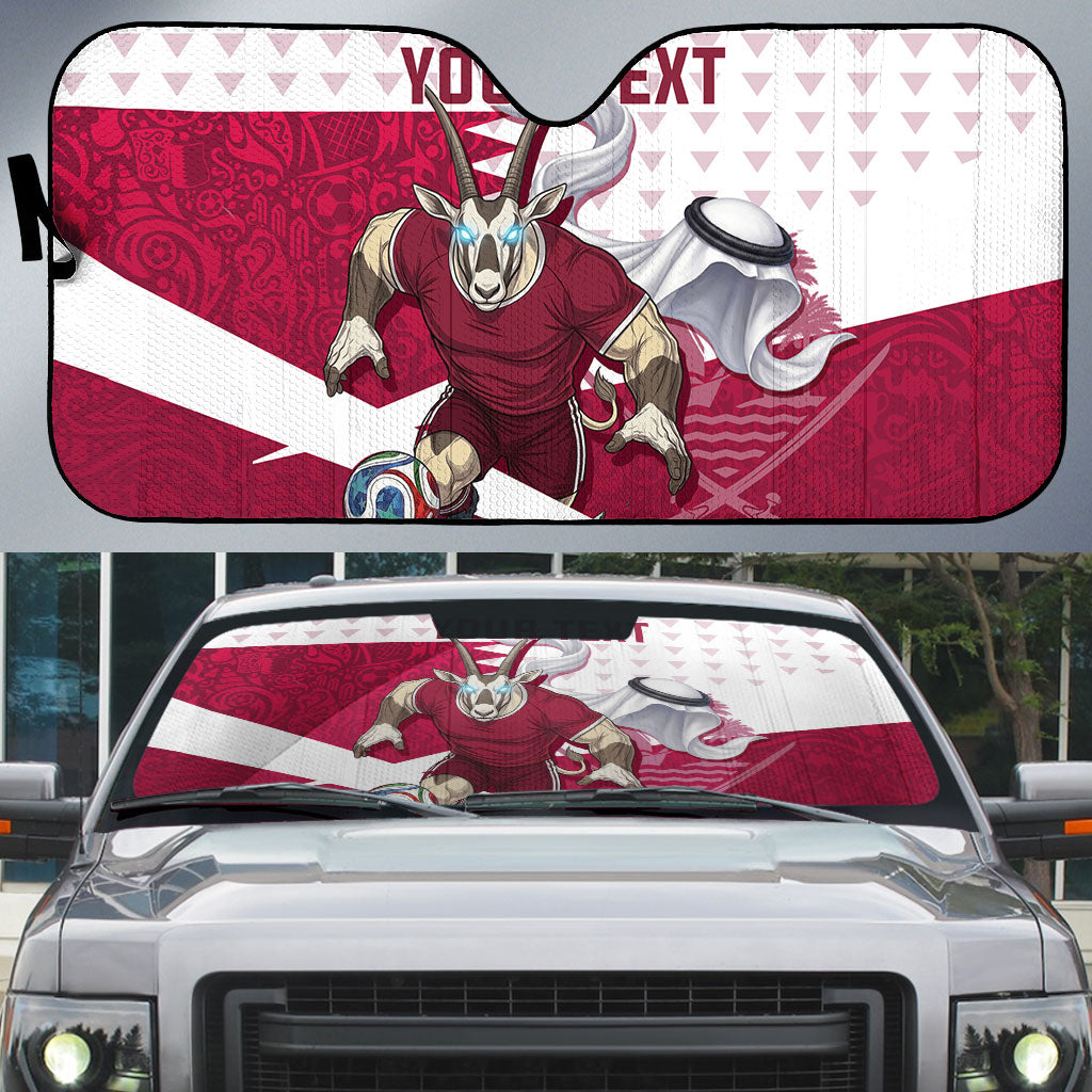 Personalized Qatar Soccer Auto Sun Shade Arabian Oryx Football Mascot - Comic Art Geometric