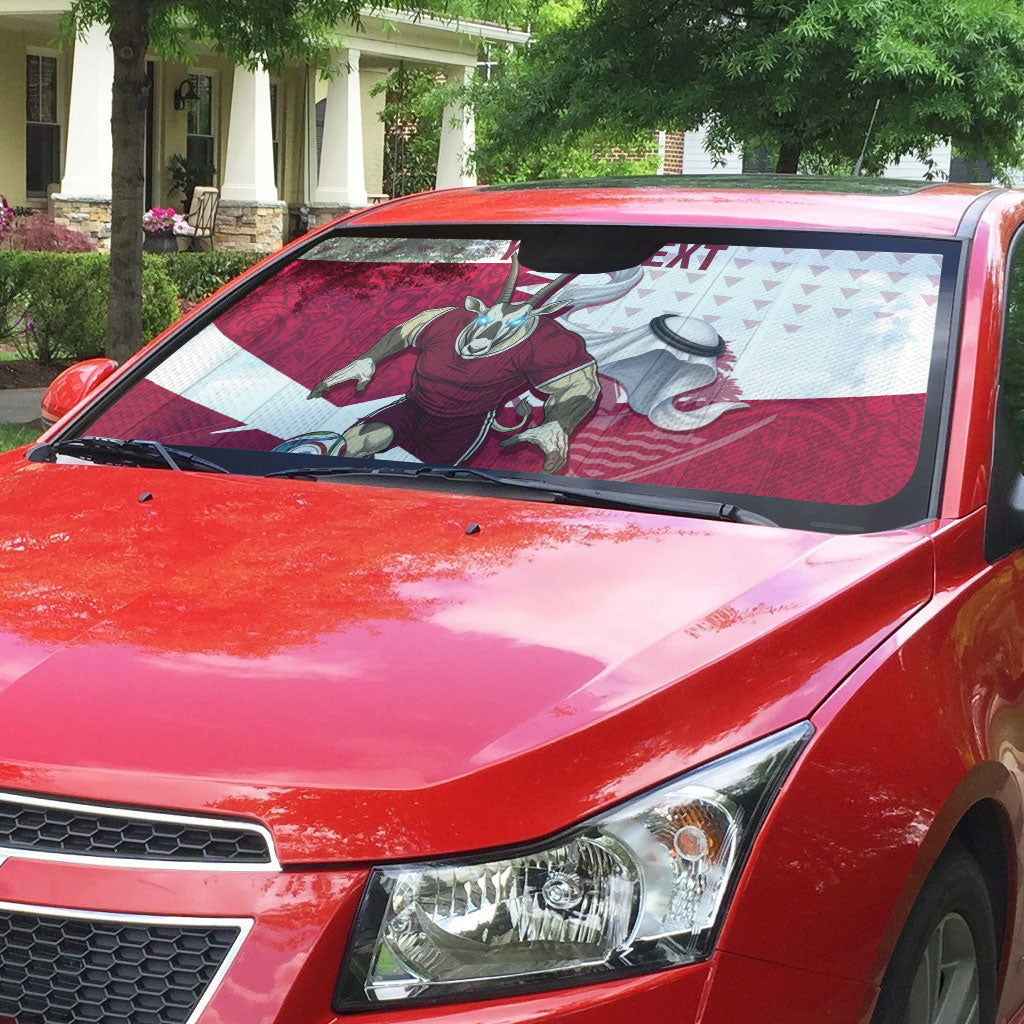 Personalized Qatar Soccer Auto Sun Shade Arabian Oryx Football Mascot - Comic Art Geometric