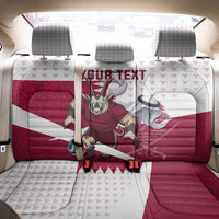 Personalized Qatar Soccer Back Car Seat Cover Arabian Oryx Football Mascot - Comic Art Geometric