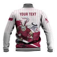Personalized Qatar Soccer Baseball Jacket Arabian Oryx Football Mascot - Comic Art Geometric