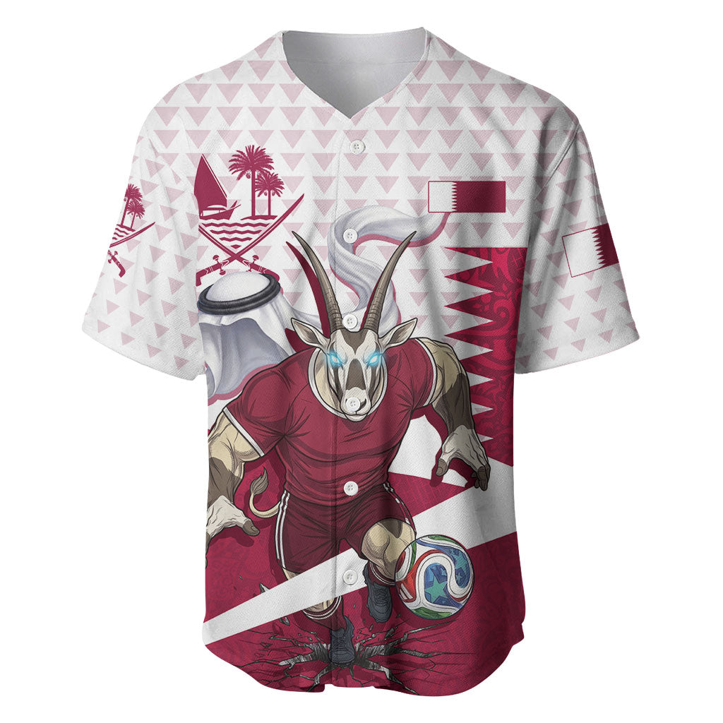 Personalized Qatar Soccer Baseball Jersey Arabian Oryx Football Mascot - Comic Art Geometric