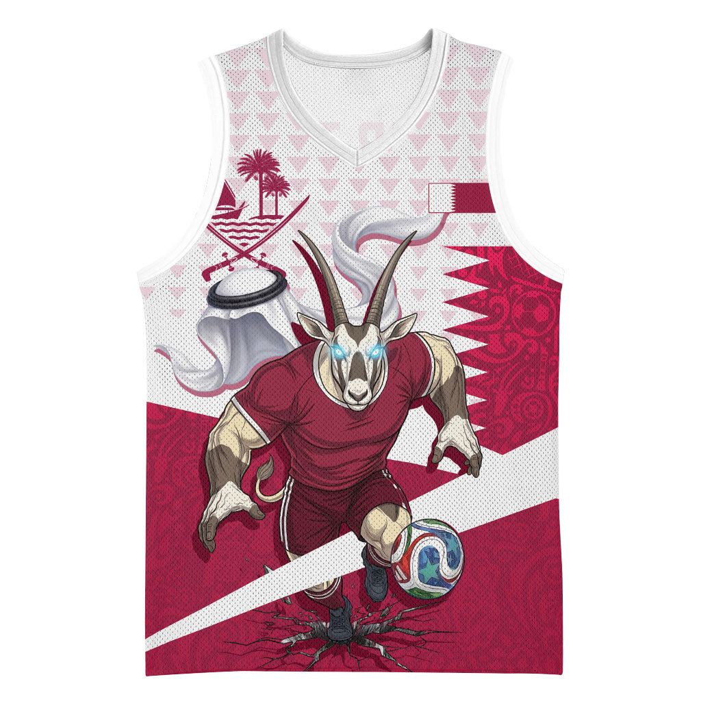 Personalized Qatar Soccer Basketball Jersey Arabian Oryx Football Mascot - Comic Art Geometric