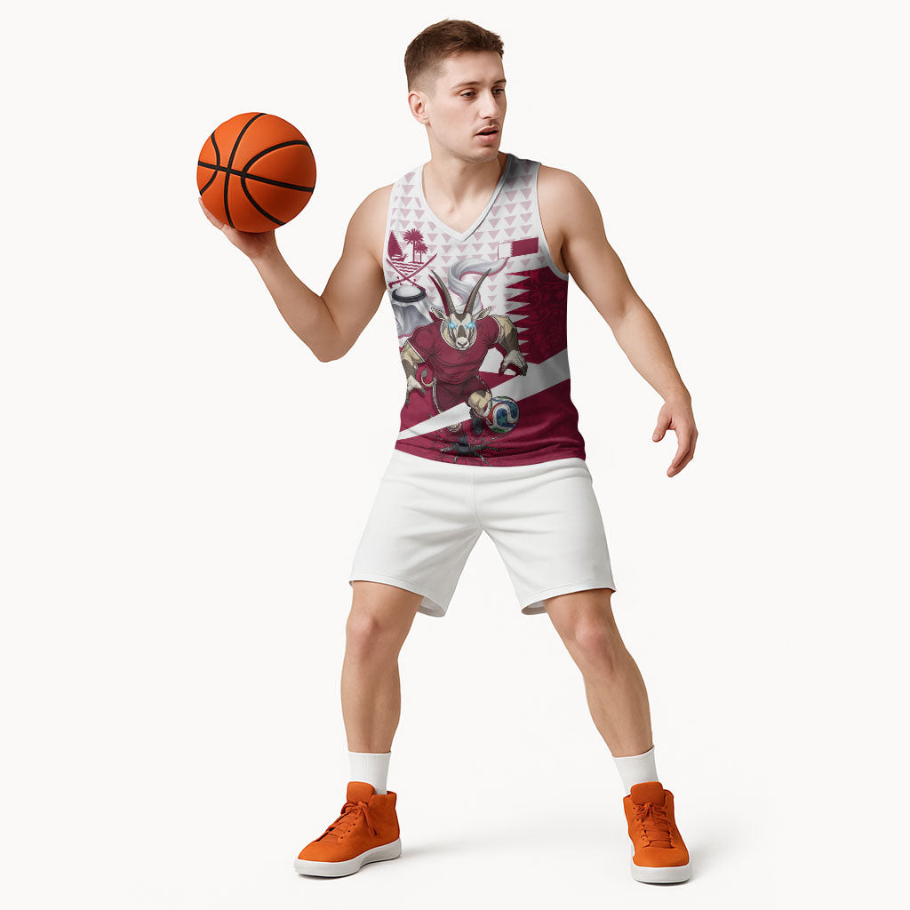 Personalized Qatar Soccer Basketball Jersey Arabian Oryx Football Mascot - Comic Art Geometric