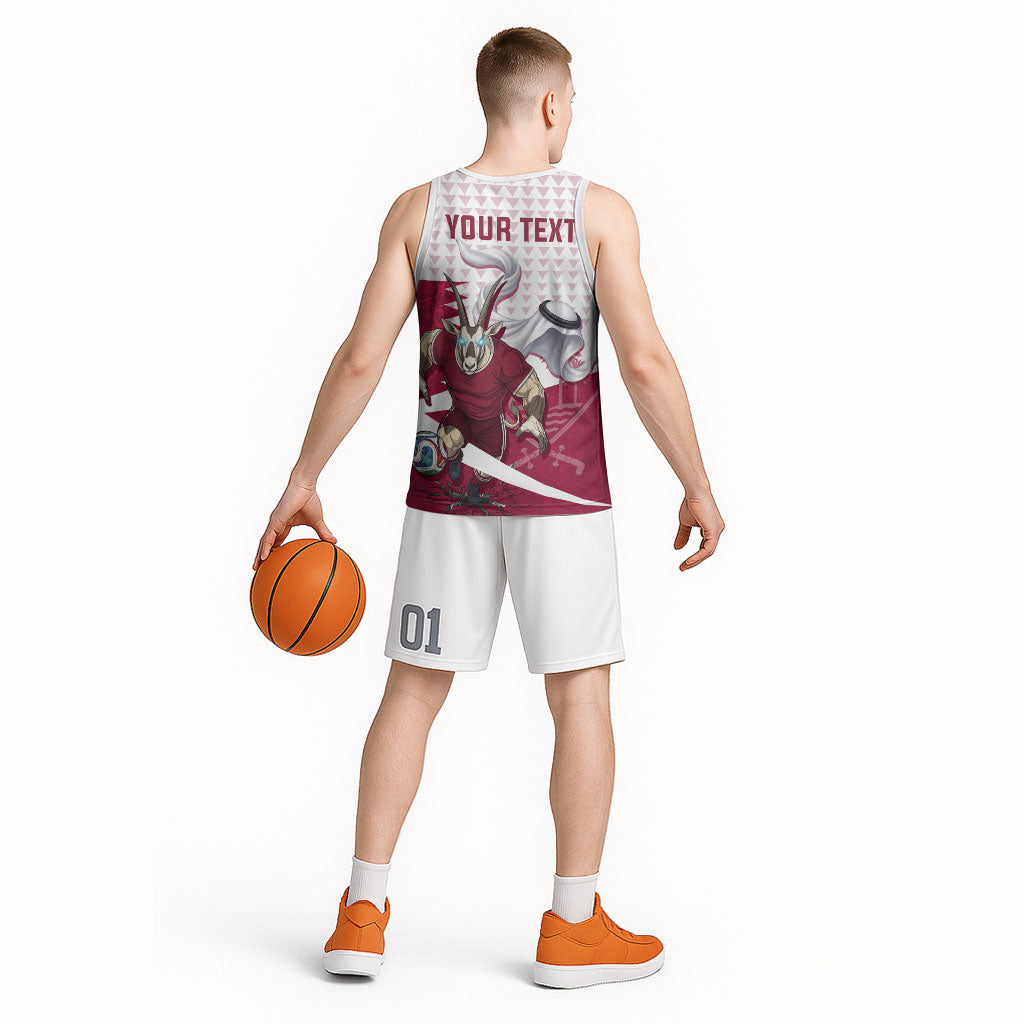 Personalized Qatar Soccer Basketball Jersey Arabian Oryx Football Mascot - Comic Art Geometric