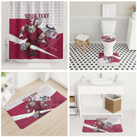 Personalized Qatar Soccer Bathroom Set Arabian Oryx Football Mascot - Comic Art Geometric