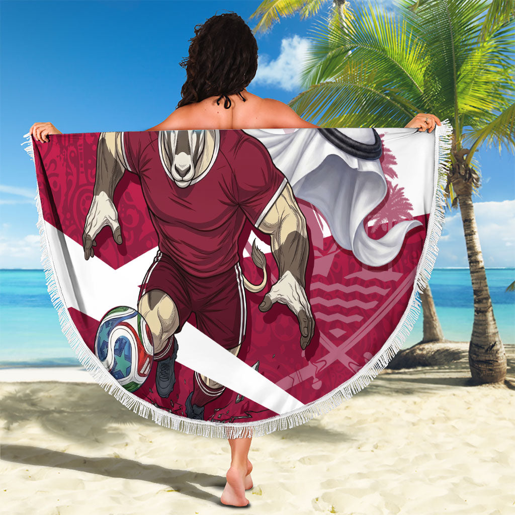 Personalized Qatar Soccer Beach Blanket Arabian Oryx Football Mascot - Comic Art Geometric