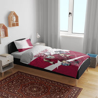 Personalized Qatar Soccer Bedding Set Arabian Oryx Football Mascot - Comic Art Geometric