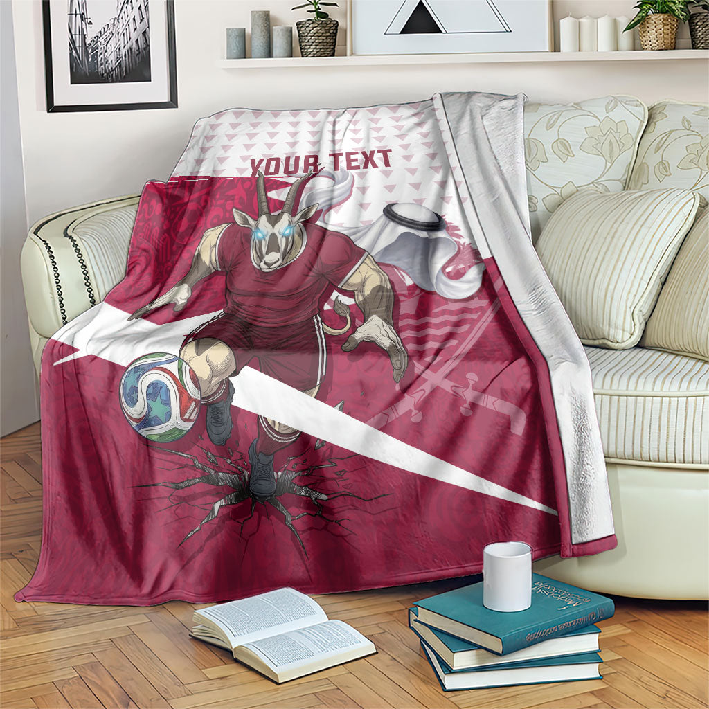 Personalized Qatar Soccer Blanket Arabian Oryx Football Mascot - Comic Art Geometric