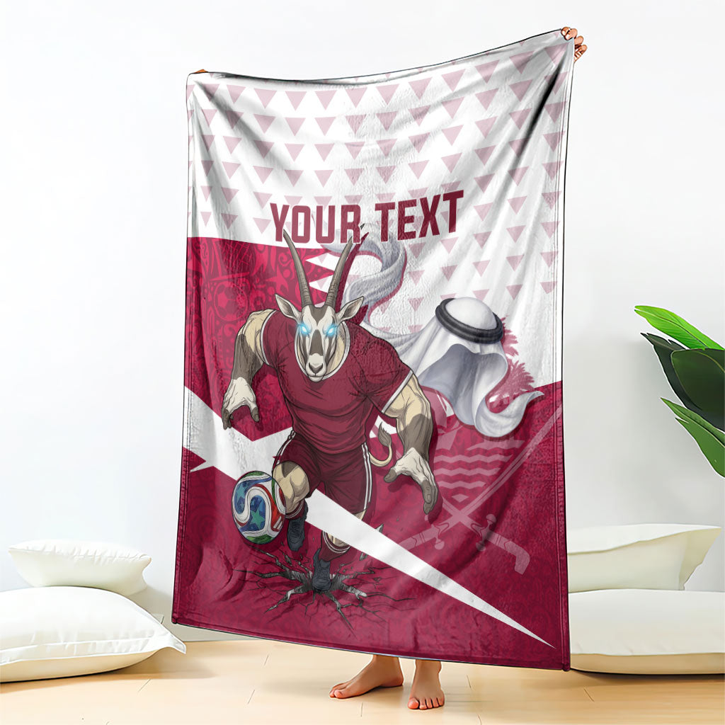 Personalized Qatar Soccer Blanket Arabian Oryx Football Mascot - Comic Art Geometric