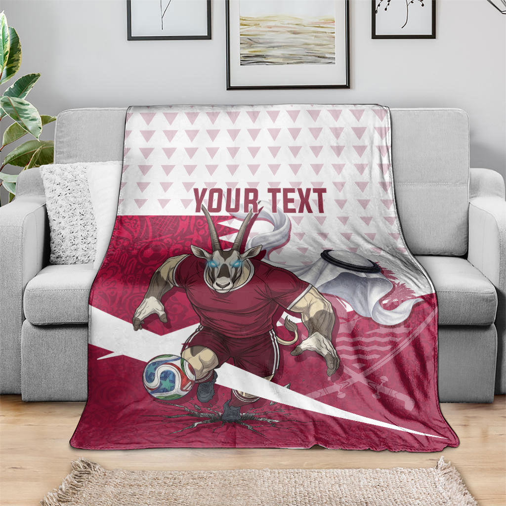 Personalized Qatar Soccer Blanket Arabian Oryx Football Mascot - Comic Art Geometric