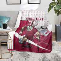 Personalized Qatar Soccer Blanket Arabian Oryx Football Mascot - Comic Art Geometric