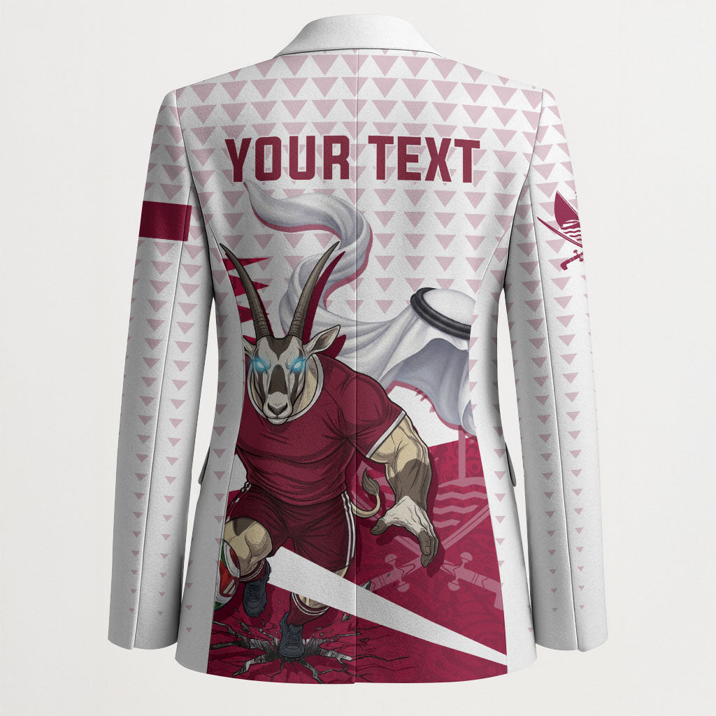 Personalized Qatar Soccer Blazer Arabian Oryx Football Mascot - Comic Art Geometric