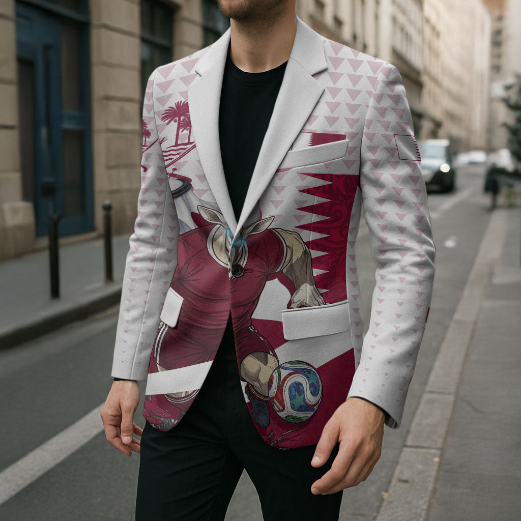 Personalized Qatar Soccer Blazer Arabian Oryx Football Mascot - Comic Art Geometric