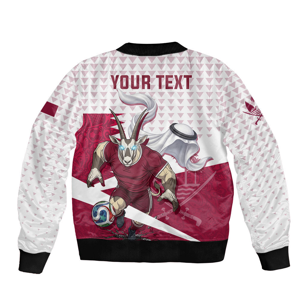 Personalized Qatar Soccer Bomber Jacket Arabian Oryx Football Mascot - Comic Art Geometric