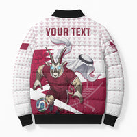 Personalized Qatar Soccer Bomber Puffer Jacket Arabian Oryx Football Mascot - Comic Art Geometric