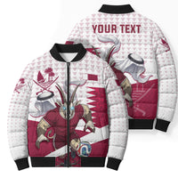 Personalized Qatar Soccer Bomber Puffer Jacket Arabian Oryx Football Mascot - Comic Art Geometric