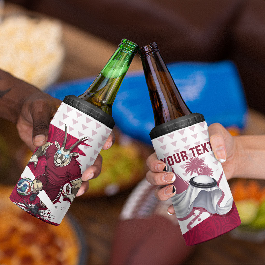Personalized Qatar Soccer 4 in 1 Can Cooler Tumbler Arabian Oryx Football Mascot - Comic Art Geometric