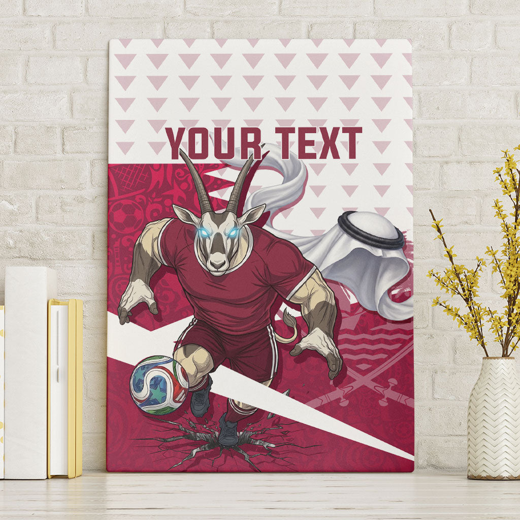 Personalized Qatar Soccer Canvas Wall Art Arabian Oryx Football Mascot - Comic Art Geometric