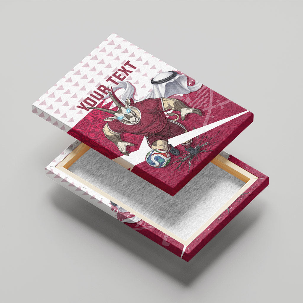Personalized Qatar Soccer Canvas Wall Art Arabian Oryx Football Mascot - Comic Art Geometric