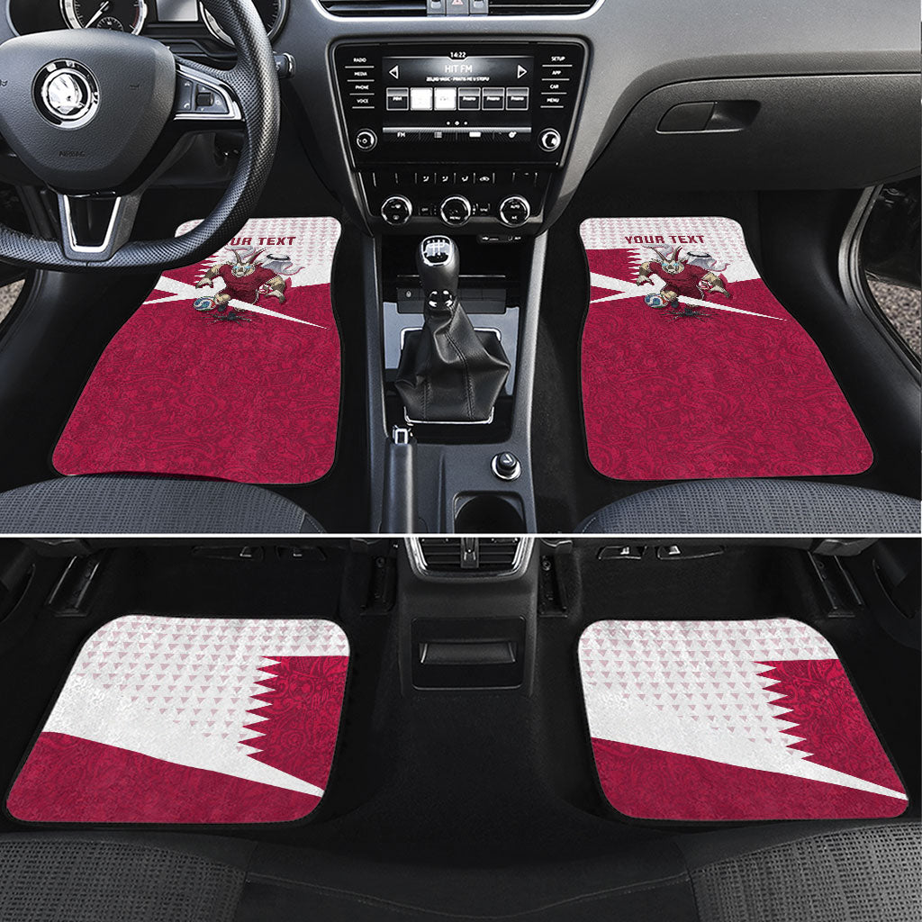 Personalized Qatar Soccer Car Mats Arabian Oryx Football Mascot - Comic Art Geometric