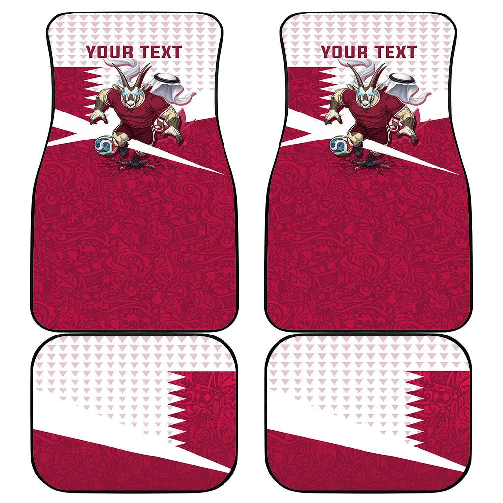 Personalized Qatar Soccer Car Mats Arabian Oryx Football Mascot - Comic Art Geometric